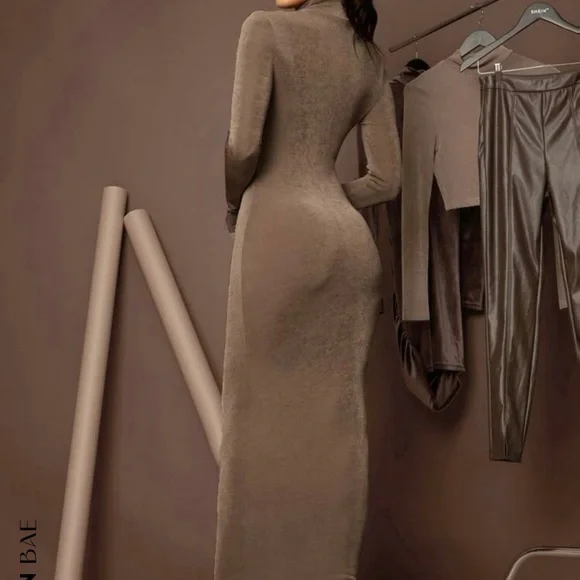 SHEIN BAE High Neck Solid Bodycon Dress new - Picture 8 of 11